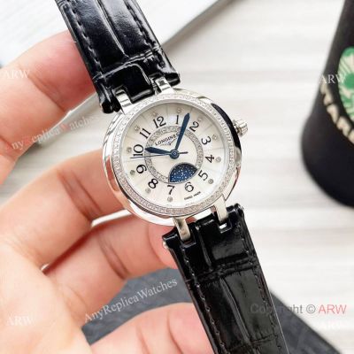Copy Longines PrimaLuna Moonphase 30.5mm watches Silver Diamond-set